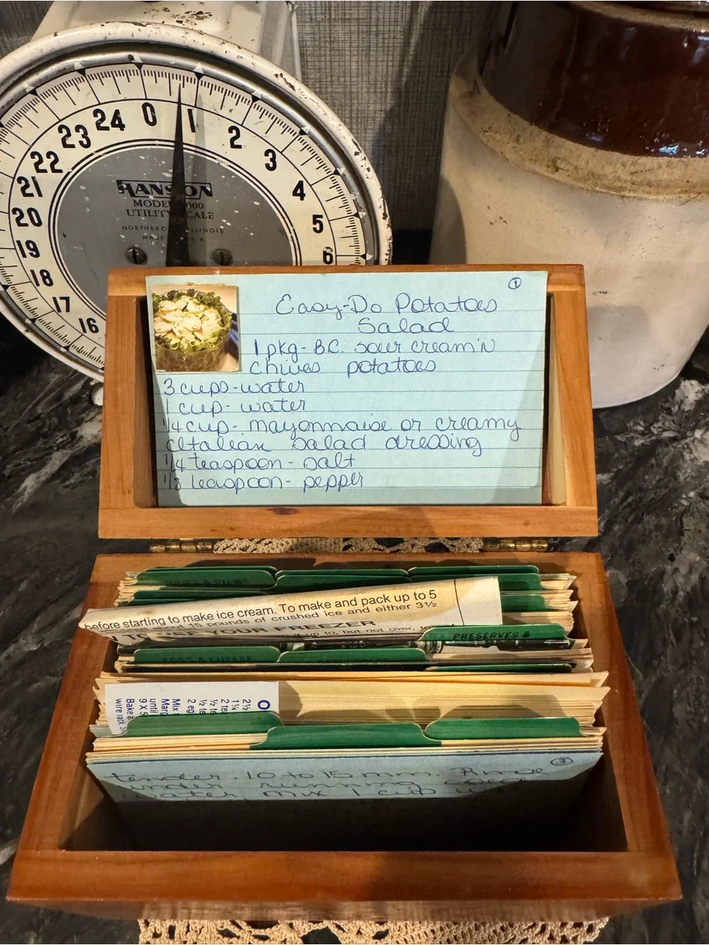 Vintage Cedar Recipe Box with Handwritten Recipe Cards | Farmhouse Kitchen Decor